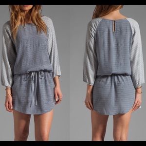 SOFT JOIE Analee Printed Tie Waist Long Sleeve Dress Blue Small